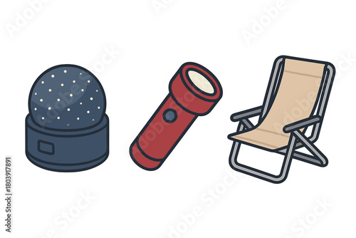 Portable light, red flashlight, and folding chair set for outdoor leisure activities