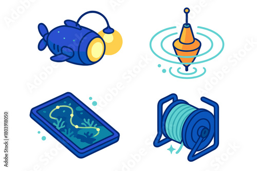 Submersible vehicle, sonar sensor, underwater navigation map, and cable spool for ocean research