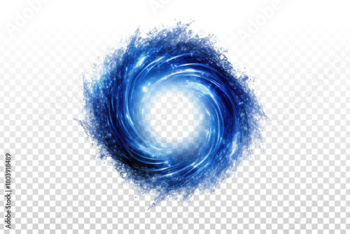 Vector blue energy vortex isolated on transparent background.
