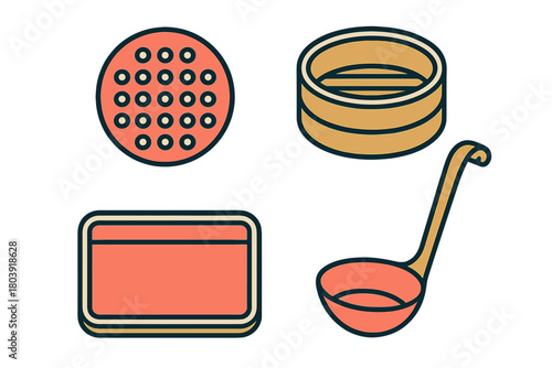 Bamboo steamer basket set with perforated tray and serving ladle for Asian cuisine