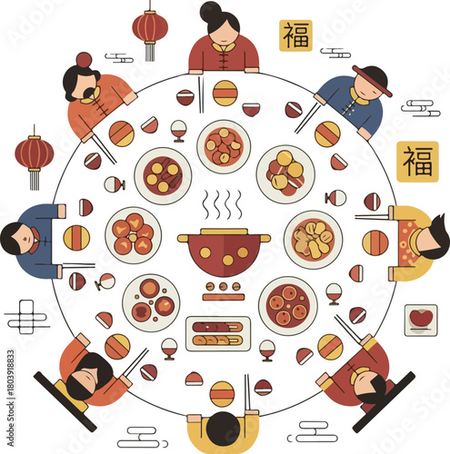 Joyful Family Gathering Around a Festive Table Celebrating Chinese New Year