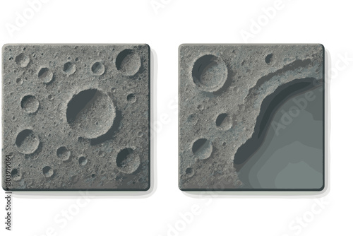 Detailed close-up view of two square panels showing the rough surface of the Moon with multiple impact craters