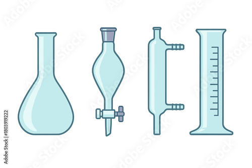 Collection of essential chemistry laboratory glassware equipment for scientific research