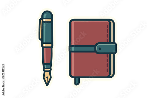 Elegant fountain pen and personal journal notebook for creative writing and planning