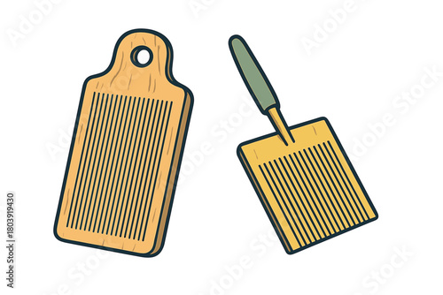 Traditional wooden weaving tools set with rigid heddle and shuttle beater for textile craft