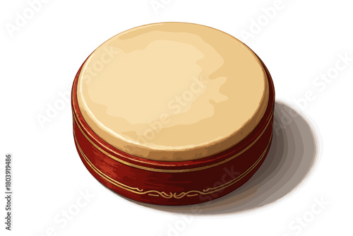 Traditional Chinese percussion instrument with red wooden body and skin drumhead