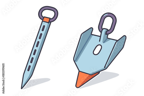 Mountaineering snow picket and fluke anchor equipment for climbing safety on ice or snow