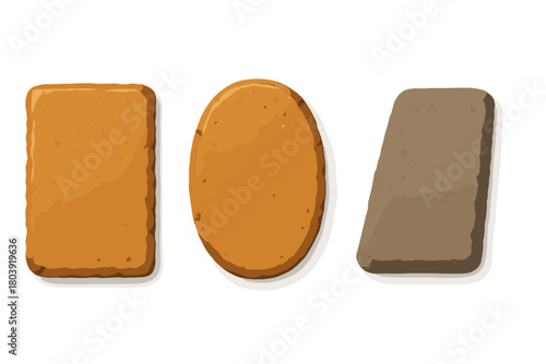 Assortment of three textured sweet biscuits or cookies arranged on a white background