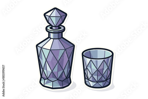 Elegant crystal decanter and tumbler set featuring geometric cut glass patterns