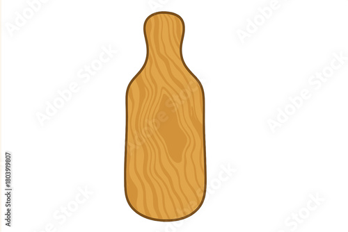 Detailed wooden serving paddle shape with natural light brown wood grain texture on white background