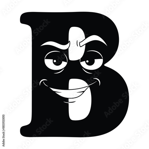Cartoon Letter B Character with Sly Look and Grinning Smile Illustration for Education and Design Projects