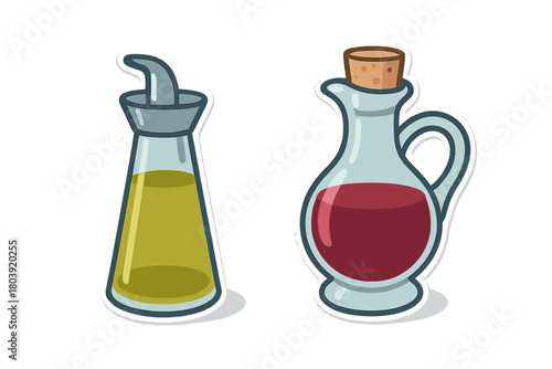 Olive oil dispenser bottle and red wine vinegar cruet set