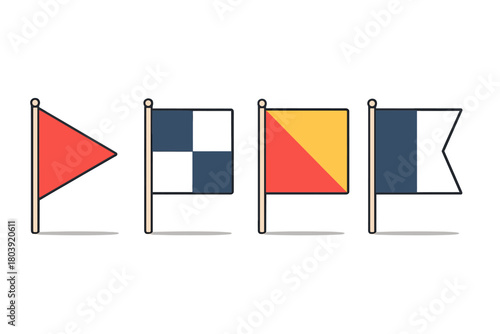 Colorful set of four nautical signal flags representing maritime code messages