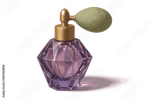 Elegant purple faceted glass perfume bottle with gold atomizer and vintage puffer bulb