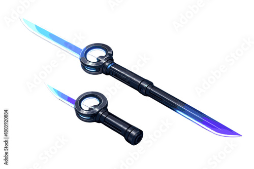 Futuristic glowing energy sword and dagger set for science fiction or fantasy games