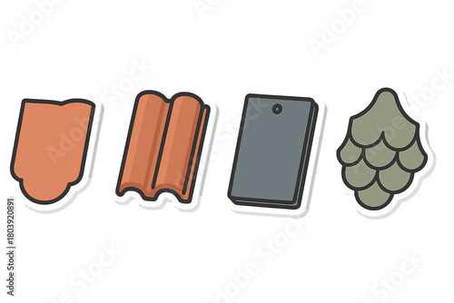 Set of various roof tile types including clay, slate, and shingle materials