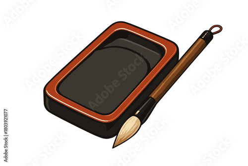 Traditional East Asian calligraphy brush and inkstone set for writing and artistic expression