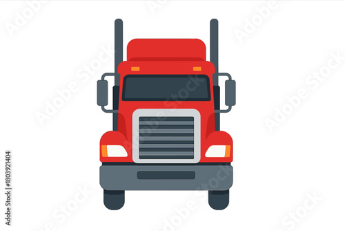 Bright red heavy duty semi-truck cab front view transportation vehicle