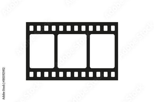 Classic black and white film strip segment with three empty frames for movie production
