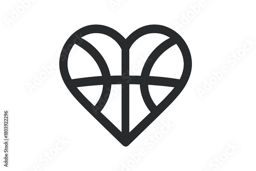 Abstract geometric symbol combining a basketball texture pattern within a stylized heart shape representing sport passion