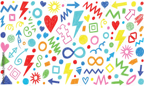 Colorful Hand-Drawn Doodle Elements for Design, Seamless Patterns, and Creative Projects