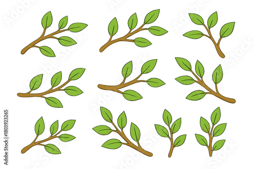 Stylized green leafy twigs and small branches symbolizing spring and ecology