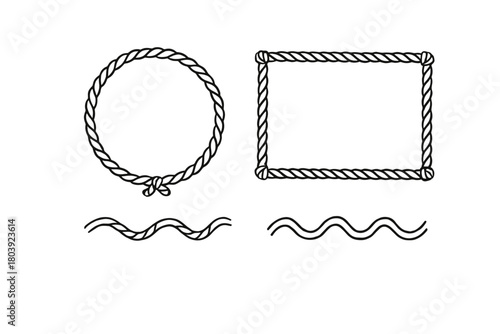 Black and white nautical rope frames and wavy borders set with tied knot detail