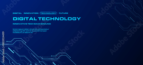 Cyber Technology Panel — Blue Digital Circuit Background. A deep blue digital panel with connected circuitry for high-tech UI, AI systems, and advanced network concepts.