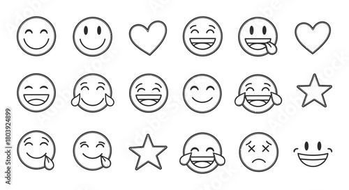 Emoji emoticon face expression happy smile love star sad laugh emotions graphic vector design illustration set