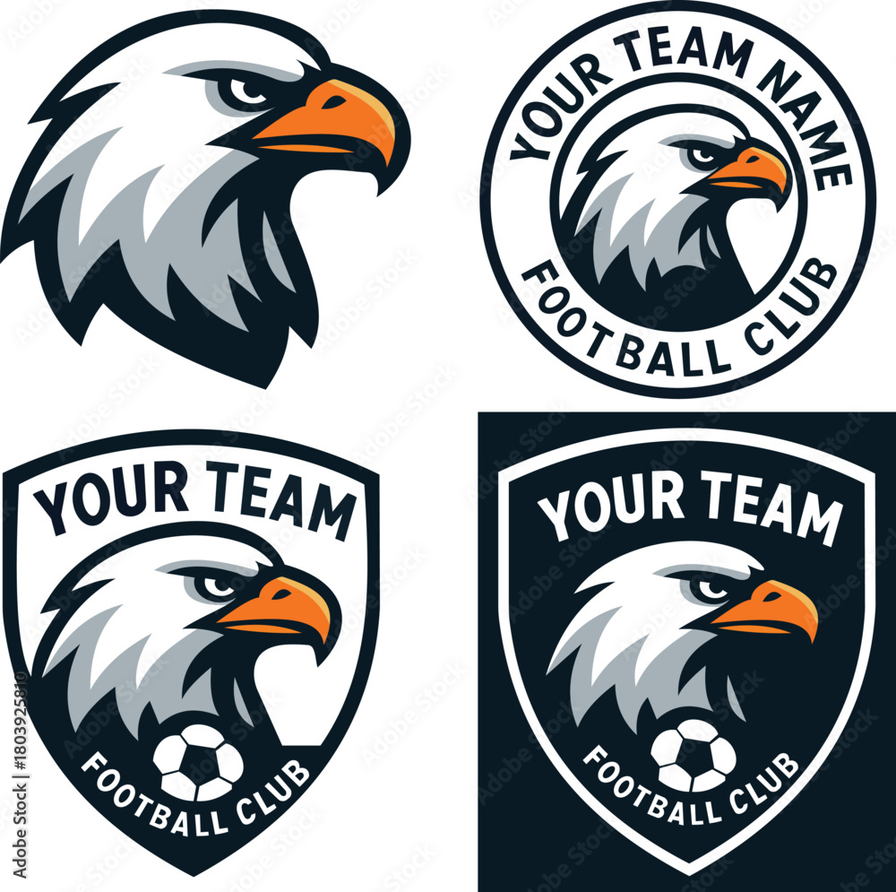 Obraz premium This eye-catching logo collection features a powerful eagle motif, perfect for any football club looking to establish a strong brand presence. The set includes various styles—a circular logo and a shi