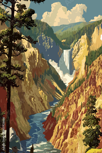 splashing waterfall in yellowstone national park