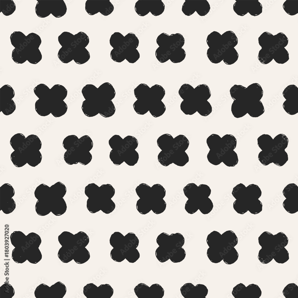 Fototapeta premium Abstract seamless pattern. Black and white background with hand-drawn X shapes, crosses. Repeating print, texture design for fabric, textile, paper wrapping, wallpaper. Flat vector illustration