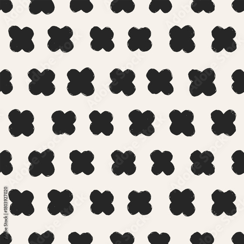 Abstract seamless pattern. Black and white background with hand-drawn X shapes, crosses. Repeating print, texture design for fabric, textile, paper wrapping, wallpaper. Flat vector illustration