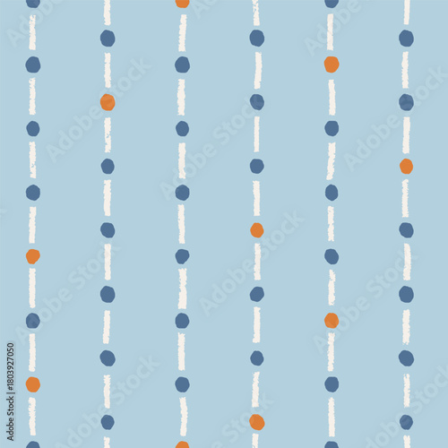 Abstract seamless pattern. Modern style endless background, printable texture with simple hand-drawn lines and dots. Repeating print for textile, fabric, wrapping design. Flat vector illustration