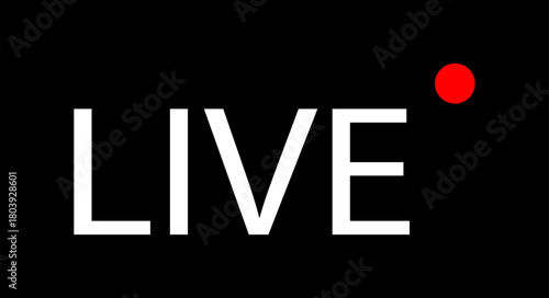 Live streaming icon. Live broadcast video broadcasting icon. Broadcast symbol. Social media live video. Red button sign for news, shows, video, TV, movies. Vector icon illustration, PNG or JPG