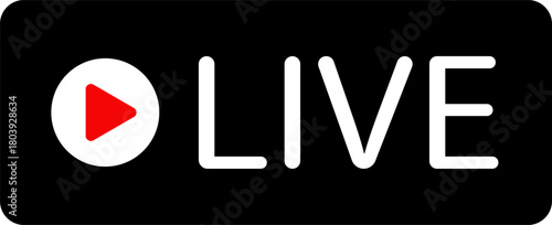 Live streaming icon. Live broadcast video broadcasting icon. Broadcast symbol. Social media live video. Red button sign for news, shows, video, TV, movies. Vector icon illustration, PNG or JPG