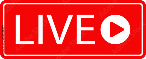 Live streaming icon. Live broadcast video broadcasting icon. Broadcast symbol. Social media live video. Red button sign for news, shows, video, TV, movies. Vector icon illustration, PNG or JPG