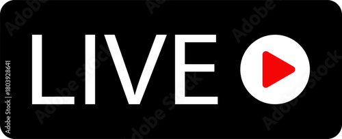 Live streaming icon. Live broadcast video broadcasting icon. Broadcast symbol. Social media live video. Red button sign for news, shows, video, TV, movies. Vector icon illustration, PNG or JPG