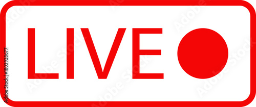 Live streaming icon. Live broadcast video broadcasting icon. Broadcast symbol. Social media live video. Red button sign for news, shows, video, TV, movies. Vector icon illustration, PNG or JPG