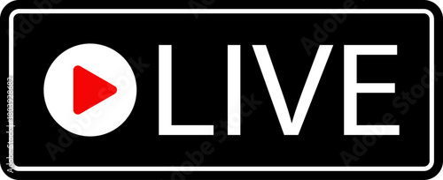 Live streaming icon. Live broadcast video broadcasting icon. Broadcast symbol. Social media live video. Red button sign for news, shows, video, TV, movies. Vector icon illustration, PNG or JPG