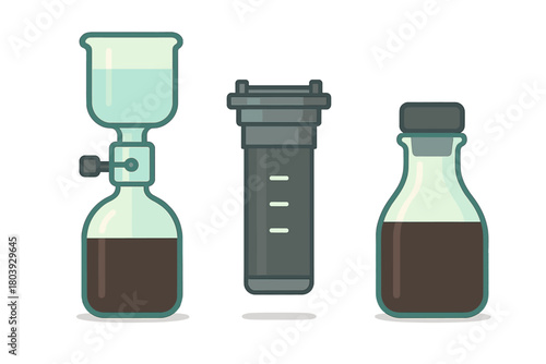 Glass siphon coffee brewer, filter component, and sealed bottle of dark brewed coffee