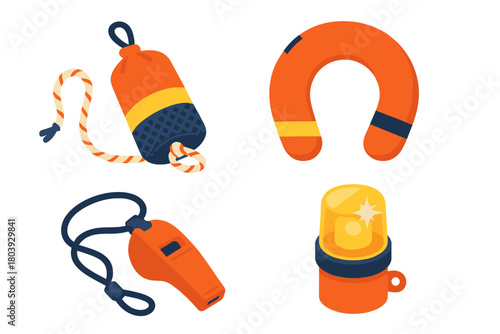 Set of essential water safety and emergency rescue equipment