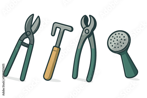 Assortment of common household and garden maintenance tools isolated on white