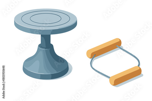 Pottery wheel stand and wire clay cutter for ceramic art studio equipment