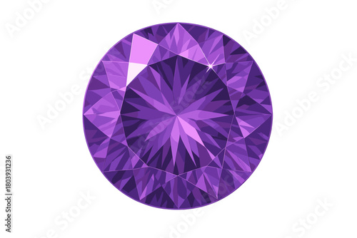 Brilliant round cut purple amethyst gemstone isolated on white background