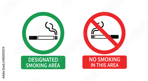 Clear signs indicate designated smoking area and prohibition of smoking.