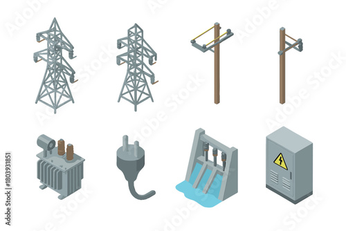 Isometric set of electrical power generation and transmission infrastructure