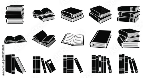Collection of diverse book icons, representing knowledge and reading