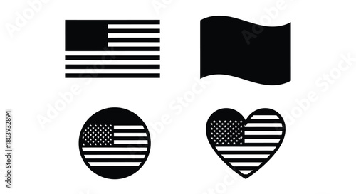 Patriotic American flag symbols in black and white, showcasing national pride and unity.