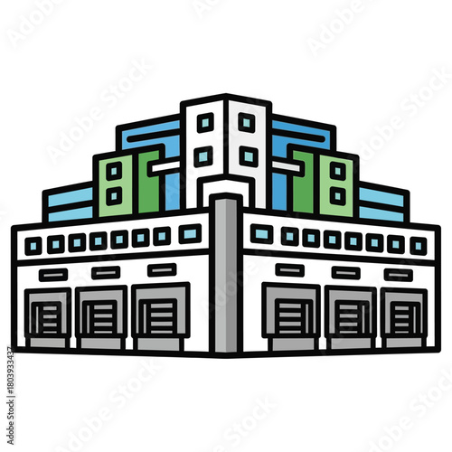Warehouse Icon Modern Logistics and Distribution Center Illustration for Business and Commerce